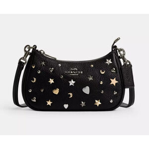 Coach Teri Mini Crossbody Bag With Rivets CCE44 pebbled leather/Gunmetal/Black